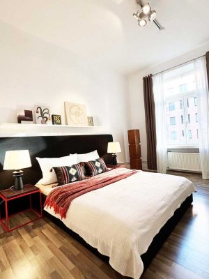 Seehofstraße, top möblierte stylishe Altbauwohnung mit Vollausstattung nur wenige Schritte zum Main