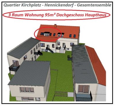 !! Sehr schöne 3 Raum Dachgeschosswohnung 95m² in Hennickendorf nahe Berlin zu verkaufen mit Kamin