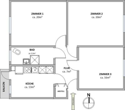 Helle 3-Zimmer-Wohnung mit Balkon im 2. OG in Bremerhaven-Lehe