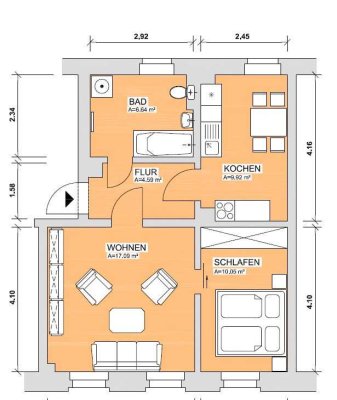 Zentrumsnahe 2 Raum Wohnung zu vermieten