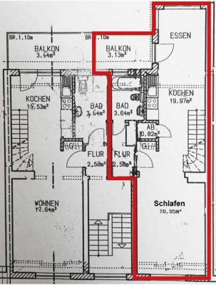 Duissern: schicke 90 qm-Maisonette mit Dachterrasse und 2 Balkons.