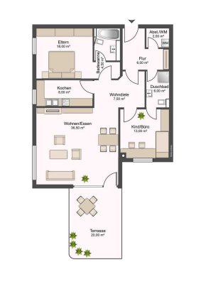 Gerbrunn: 3-Zimmer Wohnung - große Terrasse  - Garage - Nähe Würzburg bzw. Universität