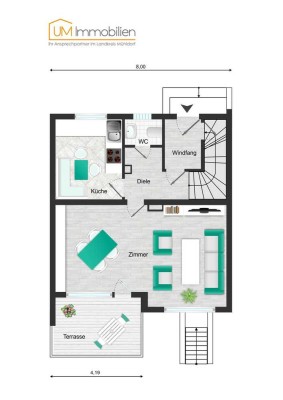 laufend modernisiertes Reihenmittelhaus, 4 Zi., mit Garten und Garage in Teising
