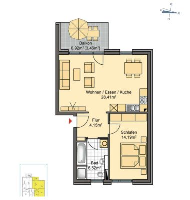 Geschmackvolle und helle 2-Zimmer-Wohnung mit Balkon & offener Wohnküche – 1. OG – ab 01.10.