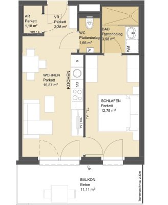 2 Zimmer Neubau mit Balkon in 1220 neben Seestadt