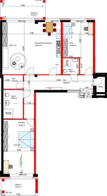 3 OG / 3 Zimmer / 134 qm / WHG 18