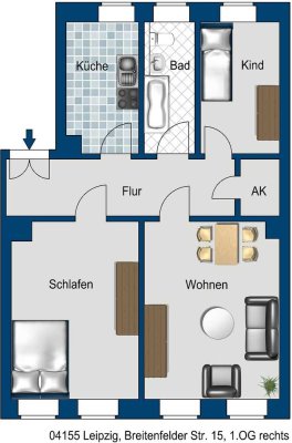 Frisch sanierte 3 Raum Wohnung zu vermieten