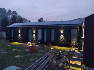 Premium- Mobilheim- Ensemble + Pavillon (57+ 15+ 18 m²) in Kagel, nahe dem Möllensee auf Pachtland