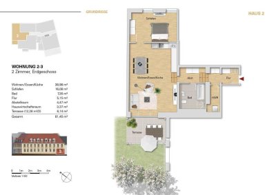 ***große 2,5 Zi.-Wohnung im EG, WE 2-3 mit Terrasse u. Gartenanteil***