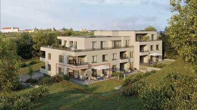 Erstbezug! Stilvolle, barrierefreie 3-Zi-Neubauwohnung mit Einbauküche, Garten und Tiefgarage