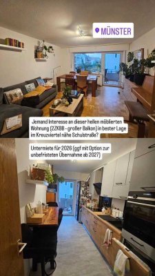 Helle möblierte Wohnung im Kreuzviertel mit großem Balkon Zwischenmiete für 2026 Schufa, Bürgschaft