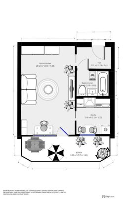 Stilvolle, gepflegte 1-Zimmer-Wohnung mit hochwertiger Ausstattung, großem Balkon und EBK