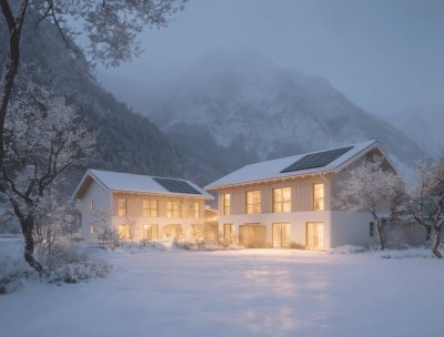 Panorama-Doppelhaushälften an der Loipe in Leutasch