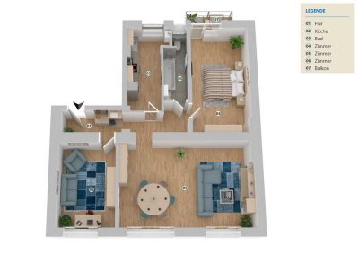 Hochwertig,vollmöbliert,saniert,ruhig,1.OG, 3,5 Zimmer, Küche mit EBK, Tageslichtbad, Sonnenbalkon