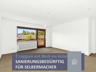 Sanierungsbedürftige 3-Zi-Wohnung mit 2 Loggien | Gelegenheit für Selbermacher