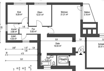 3-Zimmer-Wohnung saniert mit Balkon