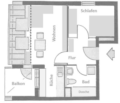 DG-Wohnung mit Balkon, 2 Zimmer, in Esslingen am Neckar