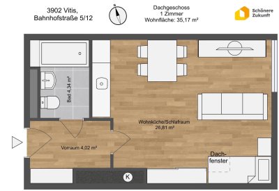 Günstige 1-Zimmerwohnung in Vitis