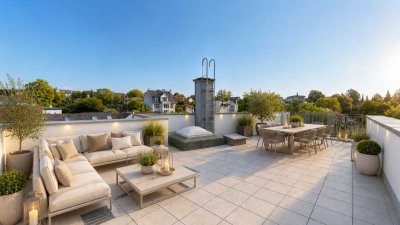 Maisonettewohnung mit Dachterrasse und Blick über Bergen bis zur Skyline