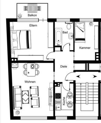 3,5-Zimmer-Wohnung mit Balkon-Tageslichtbad-nur 150m von der Universität entfernt