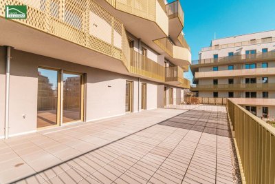 Größer geht's kaum – riesige Terrasse im provisionsfreien Erstbezug mit energieeffizienter Erdwärme!