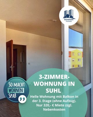 3-Zimmer-Wohnung mit Balkon, Badezimmer mit Dusche, 3. Etage ohne Aufzug