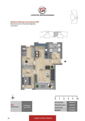 Wohnung 1 - 3-Zimmer-Neubauwohnung nur für Paare mit einem Kind (erweiterter WBS mind. 75  m²)