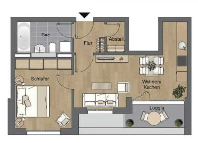 Komplett Möbiliert Moderne 2-Zimmer-Wohnung mit Balkon und Aufzug