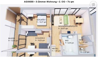 Möblierte, sonnige 3-Zimmer-Wohnung mit Balkon im 2. OG in Kaufbeuren