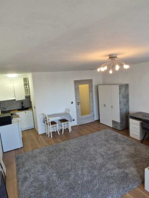 1-Zimmer-Wohnung: frisch renoviert, elegant möbliert mit Balkon und Stellplatz