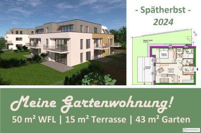 Blumengasse - Bauteil B | Neubauprojekt | 2 Zimmer Wohnung - EG | Terrasse &amp; Garten | Belagsfertig | Tiefgaragenstellplatz optional | Spätherbst 2024 (Top B1)