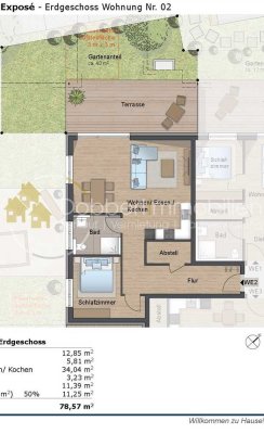 Wohnquartier Bachstraße - Eigentumswohnung 78,53 Wfl. Terrasse und 32 Qm-Gartenanteil für die Wohnun