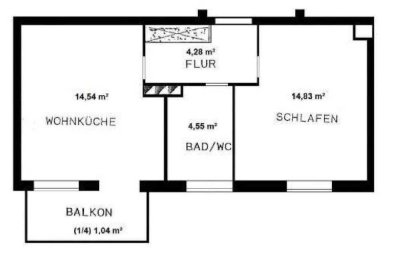 Schöne 1 Zi - Wohnküche - Bad mit Fenster