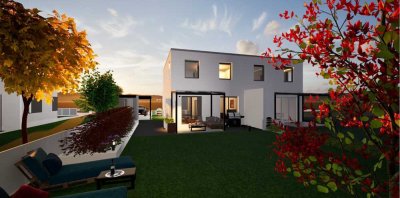 Neubau: Doppelhaushälfte (Energieeffizienzhaus 55) | 238 m² Garten | Terrasse | Stellplatz