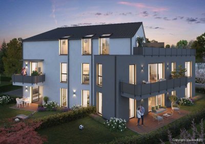 Modernes Zuhause mit Balkon im Grünen