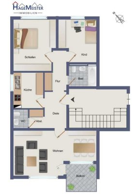 Ottobrunn: 3-Zimmer-Wohnung mit Loggia in ruhiger Wohnlage
