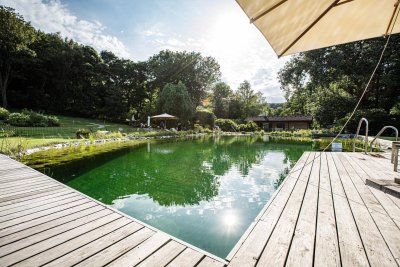 Lebensqualität ohne Kompromisse: Barrierefreier Gartentraum mit 340m² Privatoase &amp; Schwimmteich nahe Wien