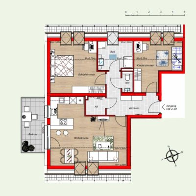 Hochwertige 3-Zimmer DG-Wohnung | 96 m² Wohnfläche | mit Balkon &amp; 2 Parkplätzen (Ziegelmassiv!)