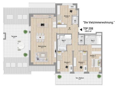 Vielzimmerwohnung für vielseitige Individualisten. 151 m², 5 Zimmer, 2 Terrassen und ganz viel Platz