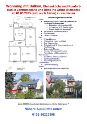 Freundliche 2-Zimmer-Wohnung mit gehobener Innenausstattung mit Balkon und EBK in Schneeberg