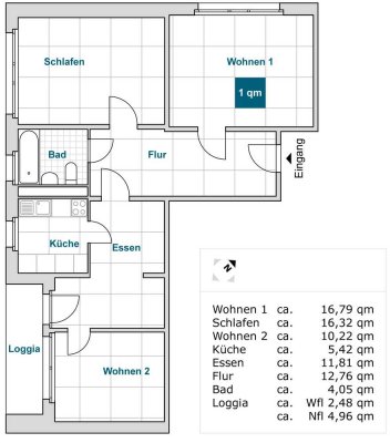 3-Zimmer-Wohnung mit Essbereich.