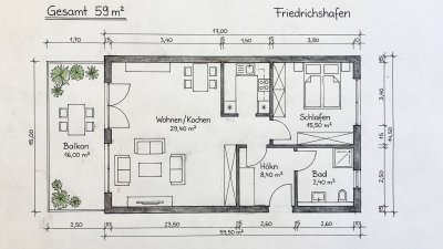 Helle 2-Zimmer-Wohnung in der Oberhofstraße in Friedrichshafen
