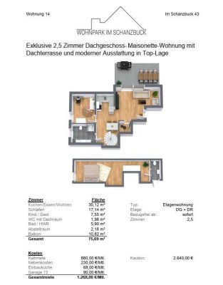 (14) Exklusive 2,5 Zimmer Dachgeschoss- Maisonette-Wohnung mit Dachterrasse und moderner Ausstattung
