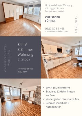 lichtdurchflutete 3-Zimmer Wohnung mit Loggia und Einbauküche