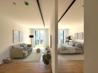 Erstbezug in den DC Flats – Smarte und sonnige 1,5 Zimmer-Wohnung – zu mieten in 1220 Wien