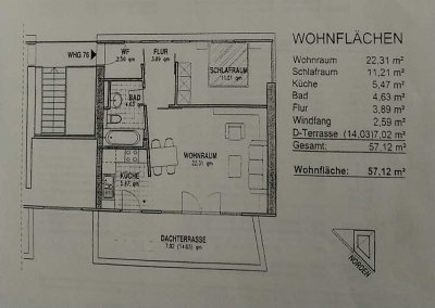 Helle 2-Zimmer-Wohnung mit Dachterrasse in Großmehring