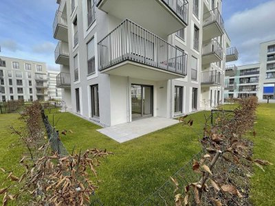 Moderne 3-Zimmer-Terrassenwohnung mit Gartenanteil & TG – Neubau 2021 in Aubing-Süd