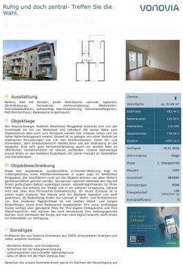 Helle 2-Zimmer-Wohnung mit Balkon im 1. OG in Braunschweig Westliches Ringgebiet