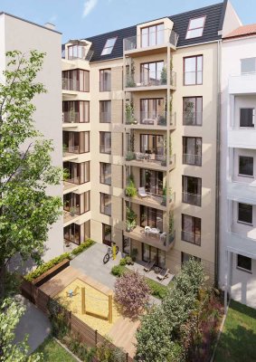 KfW-40 mit QNG: Goßzügige 4-Zimmer-Wohnung mit 2 Balkonen im Holzhybridneubau mitten im Kaskelkiez