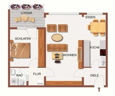 Zentral gelegene, gepflegte, helle 2 ½ Zimmer-Eigentumswohnung mit Loggia & tollem Ausblick